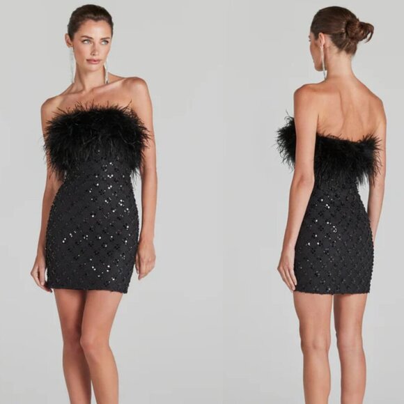 Nadine Merabi Harlow Sequin Strapless Mini Dress in Black XS